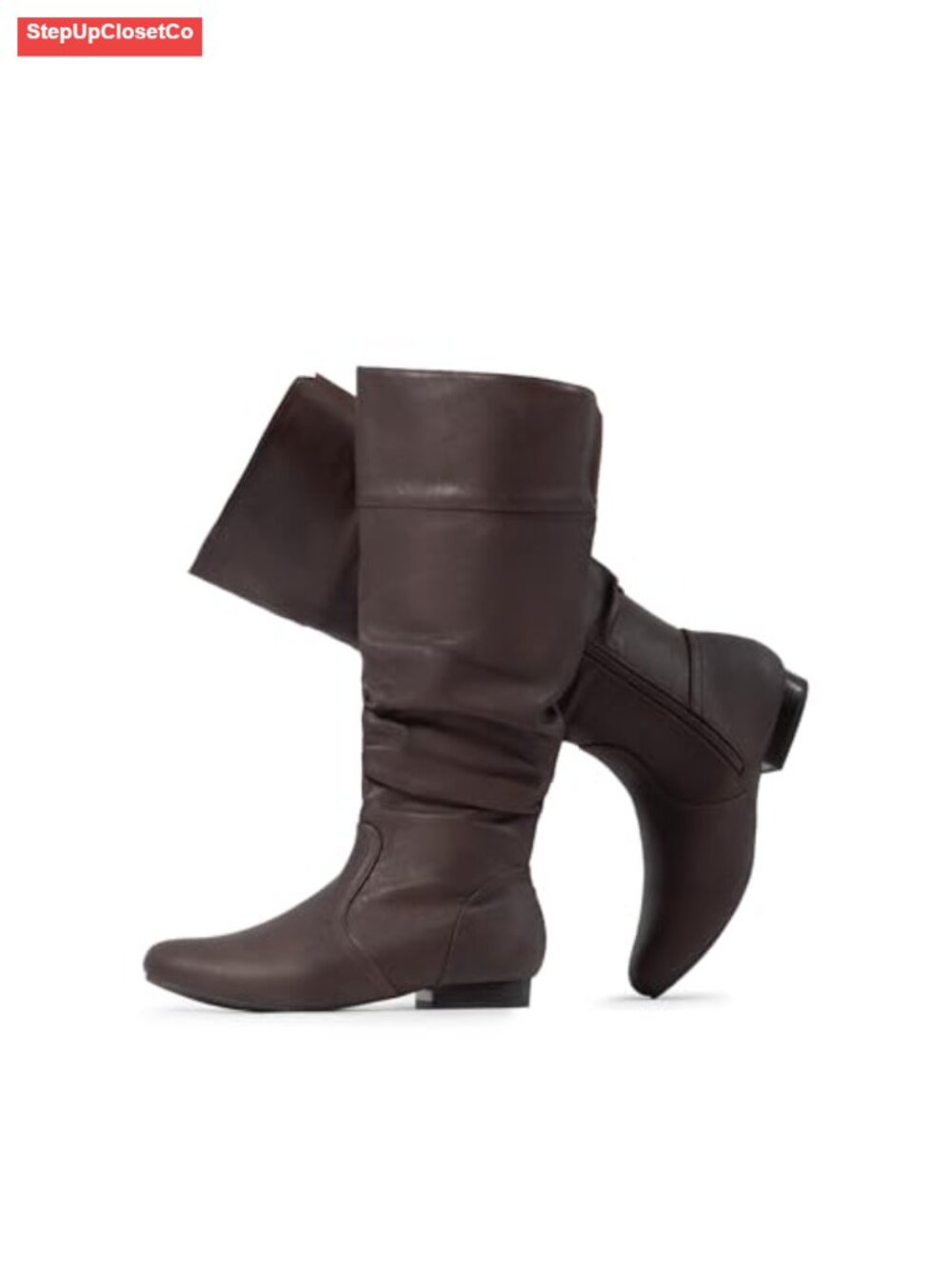 Wide Calf Knee High Boots Faux Fur Lined Slouchy Side Zip